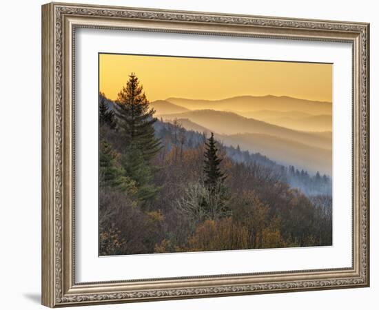 North Carolina, Great Smoky Mountains National Park, Sunrise from the Oconaluftee Valley Overlook-Ann Collins-Framed Photographic Print