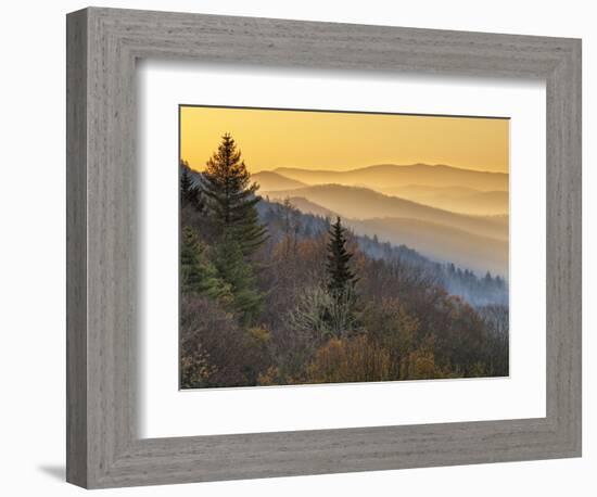 North Carolina, Great Smoky Mountains National Park, Sunrise from the Oconaluftee Valley Overlook-Ann Collins-Framed Photographic Print