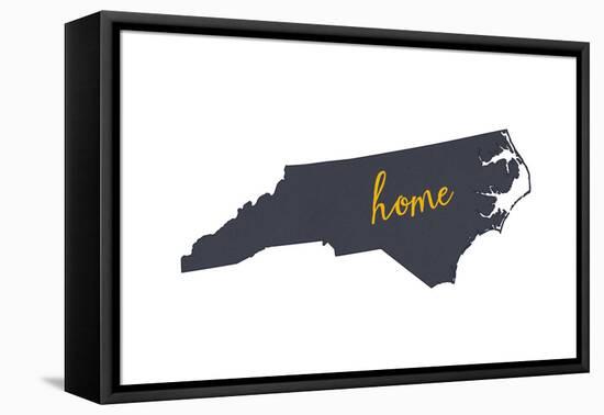 North Carolina - Home State - Gray on White-Lantern Press-Framed Stretched Canvas