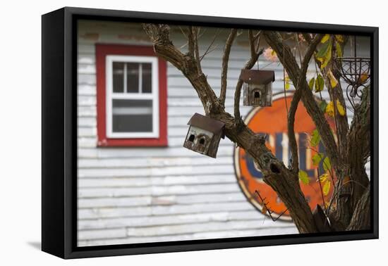 North Carolina, Linville, Antique Gulf Sign with Birdhouses-Walter Bibikow-Framed Premier Image Canvas