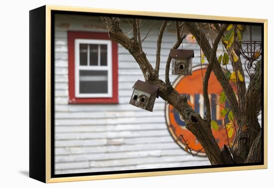 North Carolina, Linville, Antique Gulf Sign with Birdhouses-Walter Bibikow-Framed Premier Image Canvas