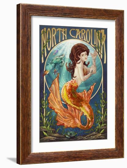 North Carolina - Mermaid-Lantern Press-Framed Art Print