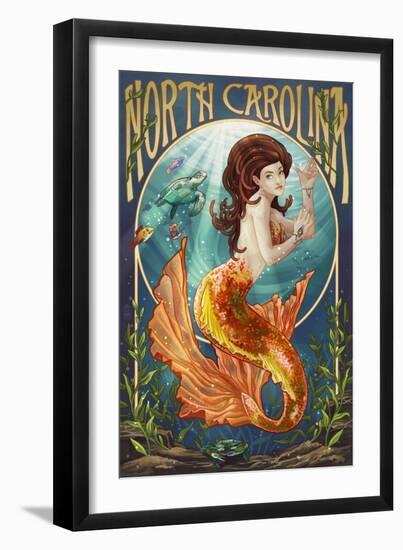 North Carolina - Mermaid-Lantern Press-Framed Art Print
