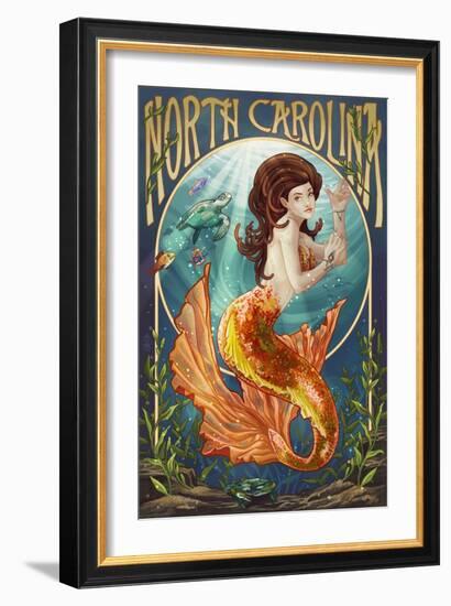 North Carolina - Mermaid-Lantern Press-Framed Art Print