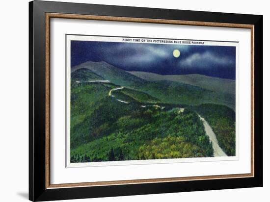 North Carolina - Moonlight Scene on the Picturesque Blue Ridge Parkway-Lantern Press-Framed Art Print