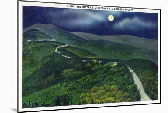 North Carolina - Moonlight Scene on the Picturesque Blue Ridge Parkway-Lantern Press-Mounted Art Print