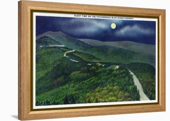 North Carolina - Moonlight Scene on the Picturesque Blue Ridge Parkway-Lantern Press-Framed Stretched Canvas