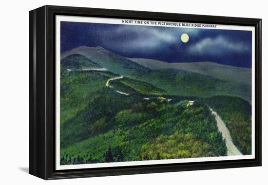 North Carolina - Moonlight Scene on the Picturesque Blue Ridge Parkway-Lantern Press-Framed Stretched Canvas