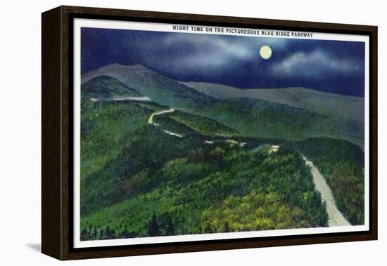 North Carolina - Moonlight Scene on the Picturesque Blue Ridge Parkway-Lantern Press-Framed Stretched Canvas