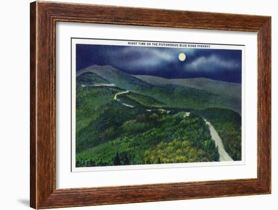 North Carolina - Moonlight Scene on the Picturesque Blue Ridge Parkway-Lantern Press-Framed Premium Giclee Print