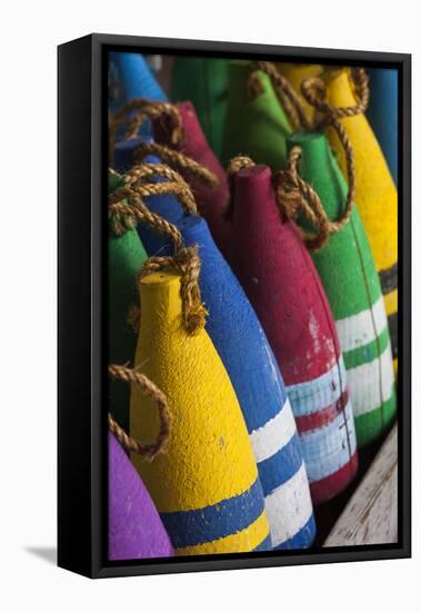 North Carolina, Outer Banks National Seashore, Corolla, Decor Buoys-Walter Bibikow-Framed Premier Image Canvas