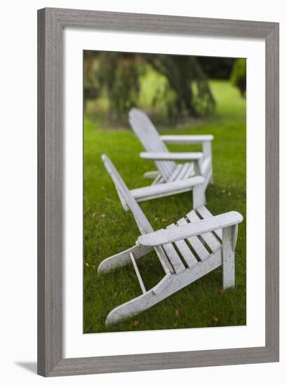 North Carolina, Outer Banks Seashore, Corolla, Adirondack Lawn Chairs-Walter Bibikow-Framed Photographic Print