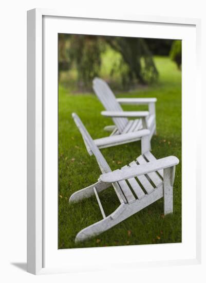 North Carolina, Outer Banks Seashore, Corolla, Adirondack Lawn Chairs-Walter Bibikow-Framed Photographic Print