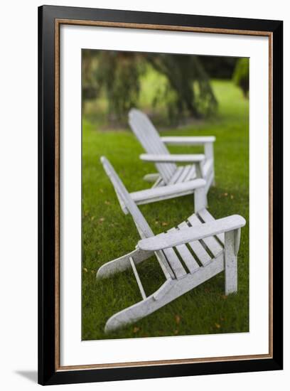 North Carolina, Outer Banks Seashore, Corolla, Adirondack Lawn Chairs-Walter Bibikow-Framed Photographic Print