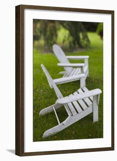 North Carolina, Outer Banks Seashore, Corolla, Adirondack Lawn Chairs-Walter Bibikow-Framed Photographic Print