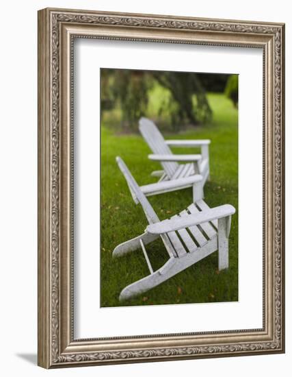 North Carolina, Outer Banks Seashore, Corolla, Adirondack Lawn Chairs-Walter Bibikow-Framed Photographic Print