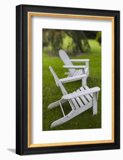 North Carolina, Outer Banks Seashore, Corolla, Adirondack Lawn Chairs-Walter Bibikow-Framed Photographic Print