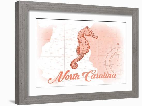 North Carolina - Seahorse - Coral - Coastal Icon-Lantern Press-Framed Premium Giclee Print