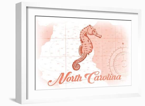 North Carolina - Seahorse - Coral - Coastal Icon-Lantern Press-Framed Premium Giclee Print