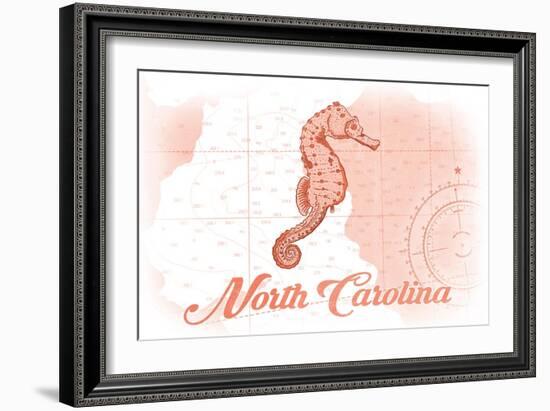 North Carolina - Seahorse - Coral - Coastal Icon-Lantern Press-Framed Premium Giclee Print