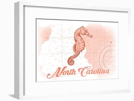 North Carolina - Seahorse - Coral - Coastal Icon-Lantern Press-Framed Art Print