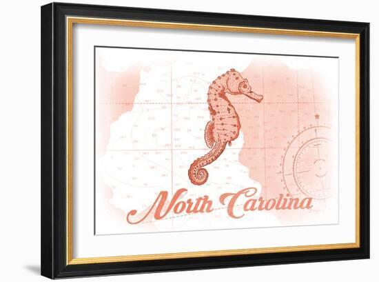 North Carolina - Seahorse - Coral - Coastal Icon-Lantern Press-Framed Art Print