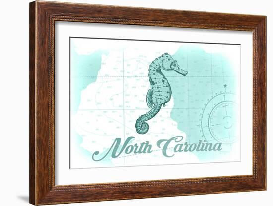 North Carolina - Seahorse - Teal - Coastal Icon-Lantern Press-Framed Art Print