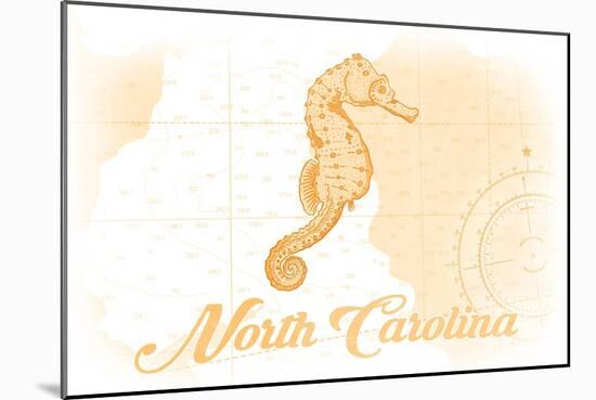 North Carolina - Seahorse - Yellow - Coastal Icon-Lantern Press-Mounted Art Print