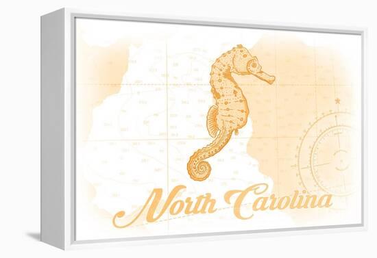 North Carolina - Seahorse - Yellow - Coastal Icon-Lantern Press-Framed Stretched Canvas