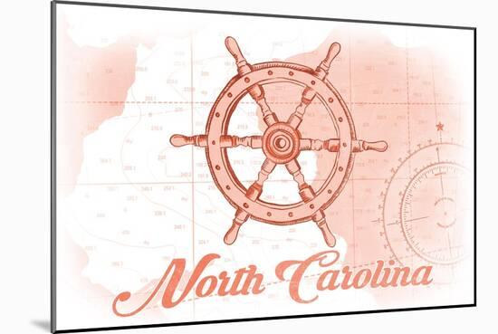 North Carolina - Ship Wheel - Coral - Coastal Icon-Lantern Press-Mounted Art Print