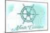 North Carolina - Ship Wheel - Teal - Coastal Icon-Lantern Press-Mounted Art Print