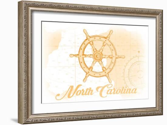 North Carolina - Ship Wheel - Yellow - Coastal Icon-Lantern Press-Framed Art Print