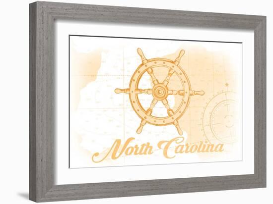 North Carolina - Ship Wheel - Yellow - Coastal Icon-Lantern Press-Framed Art Print