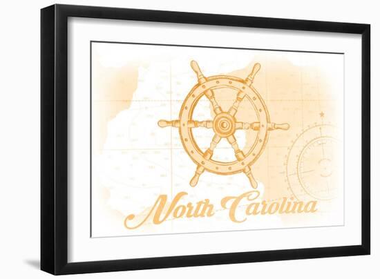 North Carolina - Ship Wheel - Yellow - Coastal Icon-Lantern Press-Framed Art Print