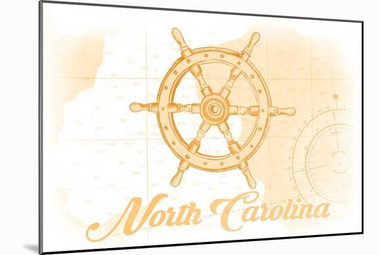 North Carolina - Ship Wheel - Yellow - Coastal Icon-Lantern Press-Mounted Art Print