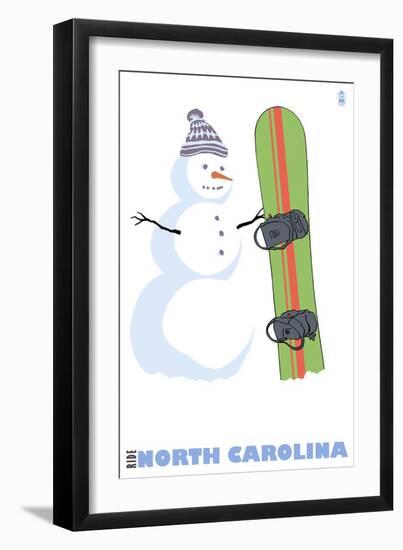 North Carolina, Snowman with Snowboard-Lantern Press-Framed Art Print