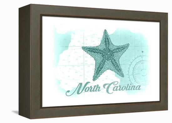 North Carolina - Starfish - Teal - Coastal Icon-Lantern Press-Framed Stretched Canvas