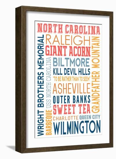 North Carolina - Typography-Lantern Press-Framed Art Print