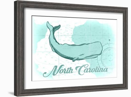 North Carolina - Whale - Teal - Coastal Icon-Lantern Press-Framed Art Print