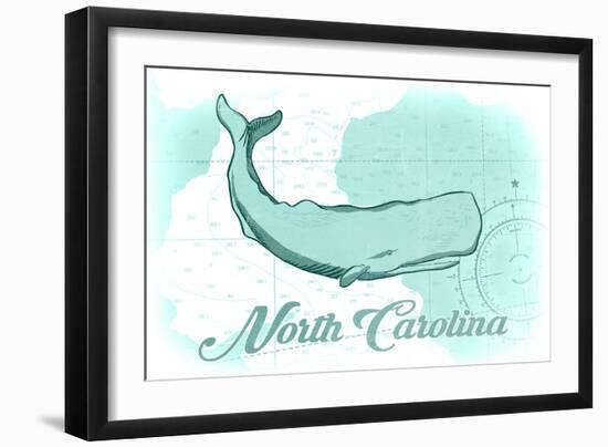 North Carolina - Whale - Teal - Coastal Icon-Lantern Press-Framed Art Print