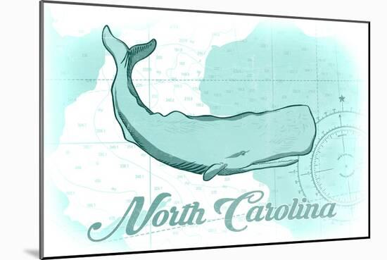 North Carolina - Whale - Teal - Coastal Icon-Lantern Press-Mounted Art Print