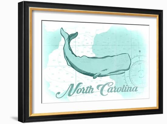 North Carolina - Whale - Teal - Coastal Icon-Lantern Press-Framed Art Print