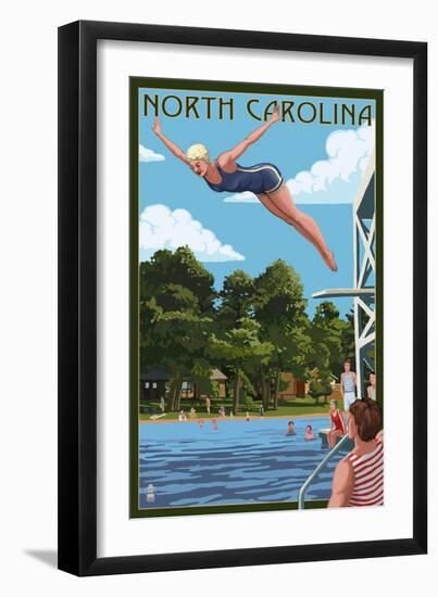North Carolina - Woman Diving and Lake-Lantern Press-Framed Art Print