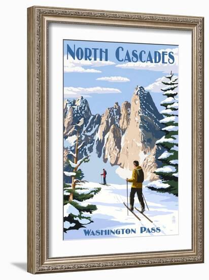 North Cascades, Washington - Cross Country Skiing-Lantern Press-Framed Art Print