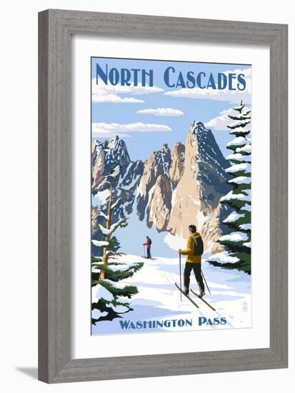 North Cascades, Washington - Cross Country Skiing-Lantern Press-Framed Art Print