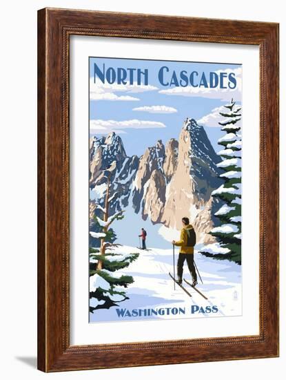 North Cascades, Washington - Cross Country Skiing-Lantern Press-Framed Art Print