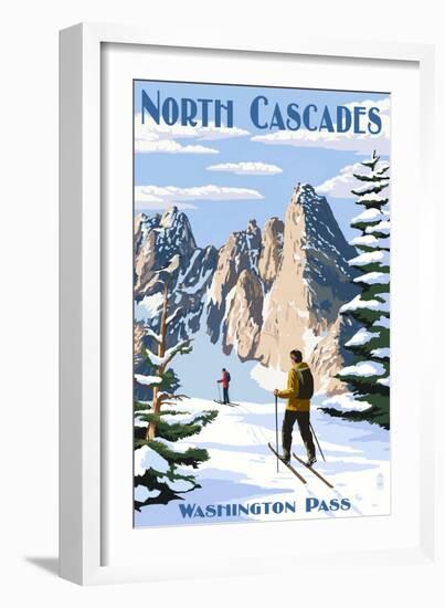 North Cascades, Washington - Cross Country Skiing-Lantern Press-Framed Art Print