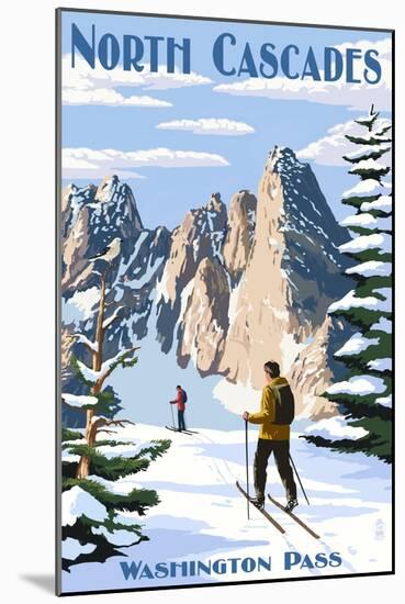 North Cascades, Washington - Cross Country Skiing-Lantern Press-Mounted Art Print