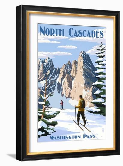 North Cascades, Washington - Cross Country Skiing-Lantern Press-Framed Art Print