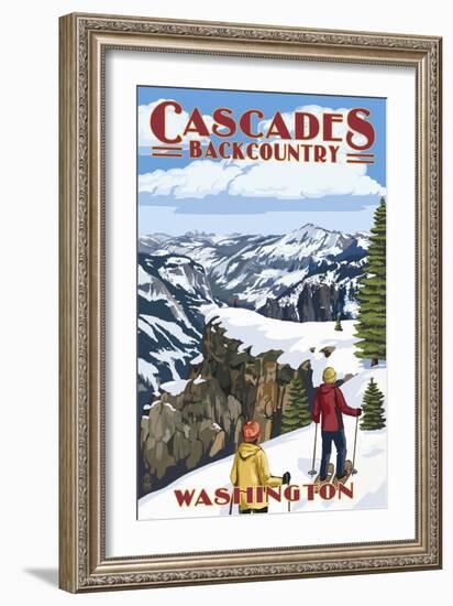 North Cascades, Washington - Showshoer Scene-Lantern Press-Framed Art Print